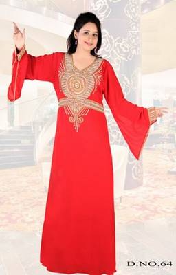 Peach embroidered georgette islamic-kaftans 1