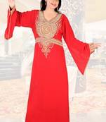 Peach embroidered georgette islamic-kaftans