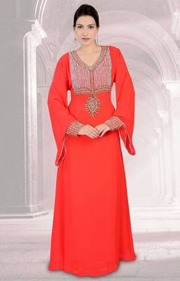 Peach embroidered georgette islamic-kaftans 1