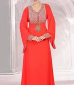 Peach embroidered georgette islamic-kaftans