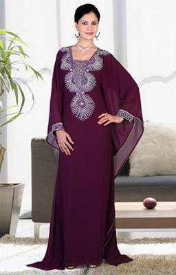 Wine embroidered georgette islamic-kaftans 1
