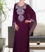 Wine embroidered georgette islamic-kaftans