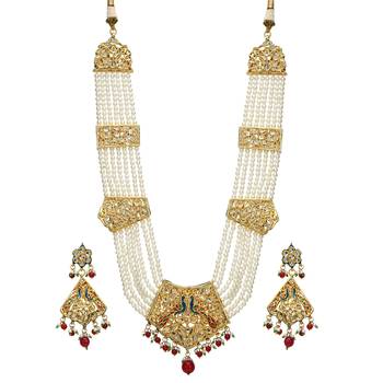 Multicolor Pearl Royal 22K Gold Plated Ranihaar Necklace Sets 2