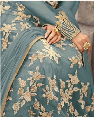 Blue embroidered net salwar 2