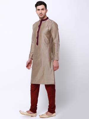 Svanik Beige Blended Striped Classic Long Kurta 2