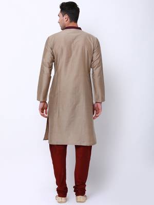 Svanik Beige Blended Striped Classic Long Kurta 3