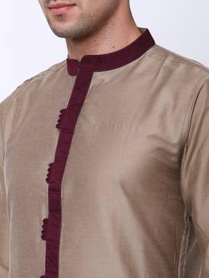 Svanik Beige Blended Striped Classic Long Kurta 5