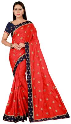 Red Art Silk Embroidered Saree With Unstiched Blouse 1