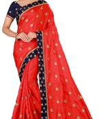 Red Art Silk Embroidered Saree With Unstiched Blouse