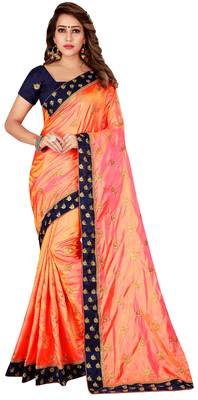 Orange Art Silk Embroidered Saree With Unstiched Blouse 1