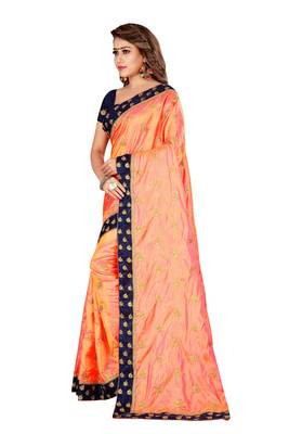 Orange Art Silk Embroidered Saree With Unstiched Blouse 2