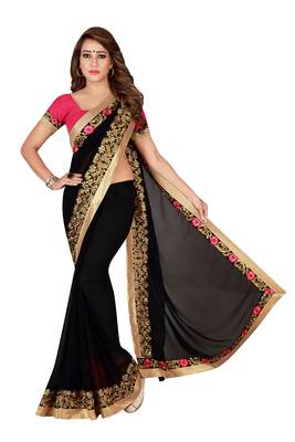 Black Georgette Embroidered Saree With Unstiched Blouse 1