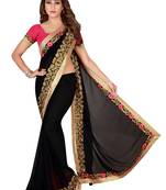 Black Georgette Embroidered Saree With Unstiched Blouse