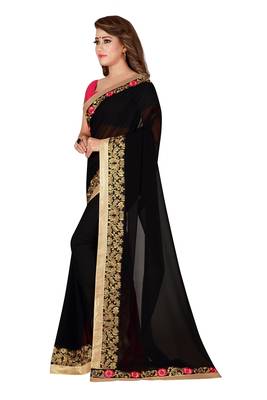 Black Georgette Embroidered Saree With Unstiched Blouse 2