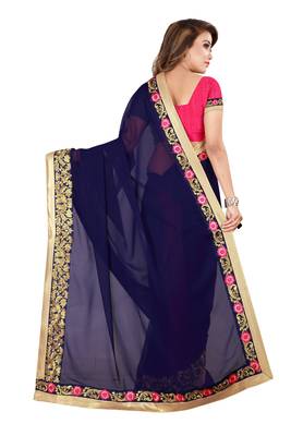 Blue Georgette Embroidered Saree With Unstiched Blouse 4