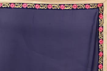 Blue Georgette Embroidered Saree With Unstiched Blouse 5