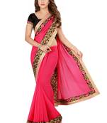 Pink Georgette Embroidered Saree With Unstiched Blouse