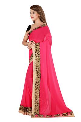 Pink Georgette Embroidered Saree With Unstiched Blouse 2