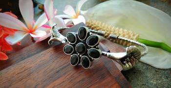Black Kundan Stone German Silver Bracelet 1