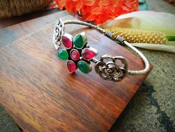 Green & Pink Kundan Stone German Silver Bracelet 1