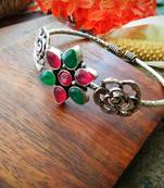 Green & Pink Kundan Stone German Silver Bracelet