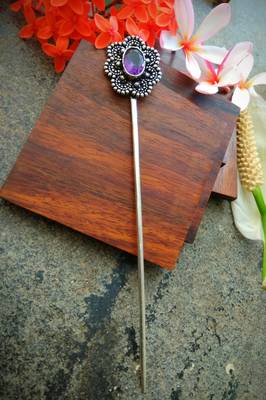 Purple Centrestone German Silver Bun Stick 1