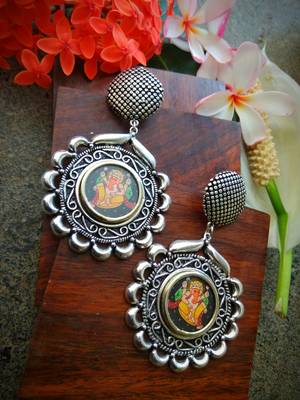 Ganpati Photoframe German Silver Ear Studs 1