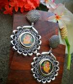 Ganpati Photoframe German Silver Ear Studs