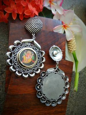 Ganpati Photoframe German Silver Ear Studs 2
