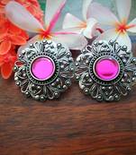 Pink Centre Glass Handcrafted German Silver Earrings