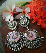 Phoptoframe Dancing Peacock Long German Silver Earring