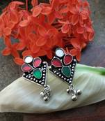Multicolored Glass Ear Studs With German Silver Hangings