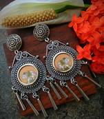 Long Airavat Photoframe German Silver Earrings With Long Hanging Embellishments