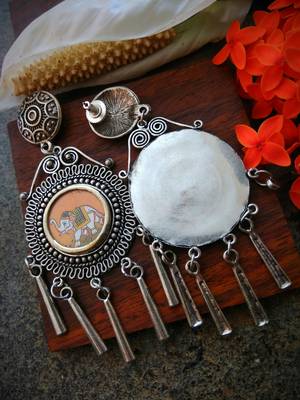 Long Airavat Photoframe German Silver Earrings With Long Hanging Embellishments 2