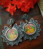 Lotus Stud With Sunflower Shaped Photoframe Ganpati Earrings