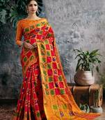 Red Woven Polycotton Saree With Blouse