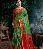 Green Woven Polycotton Saree With Blouse