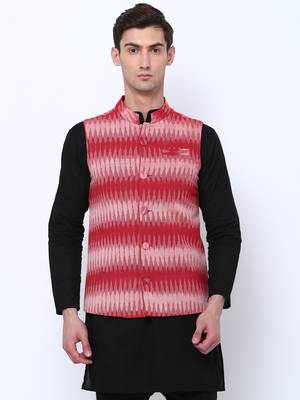 Svanik Maroon Self Design Cotton Waistcoat. 1