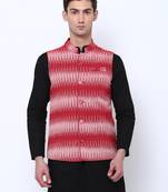 Svanik Maroon Self Design Cotton Waistcoat.