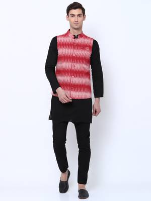 Svanik Maroon Self Design Cotton Waistcoat. 2