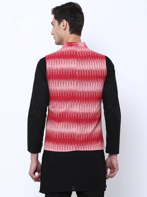 Svanik Maroon Self Design Cotton Waistcoat. 3