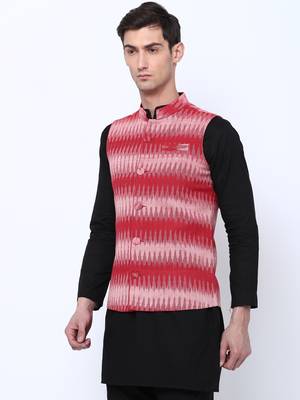 Svanik Maroon Self Design Cotton Waistcoat. 4