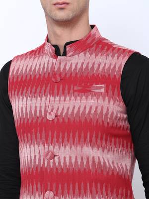 Svanik Maroon Self Design Cotton Waistcoat. 5
