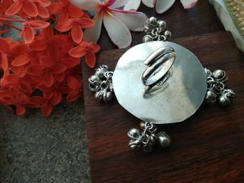 Engraved German Silver Finger Ring With Ghunghroo Drops 2