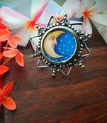 Personified Moon In A Star Shaped Photo Frame Handcrafted German Silver Finger Ring