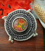 White Beaded Ganpati Photoframe Finger Ring For 2 Fingers
