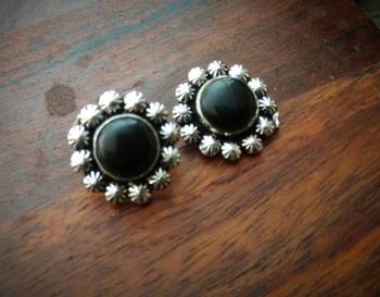 Long Elephant Pendant Coin Beaded Necklace Interlaced With Black Stone Beads & Matching Earring 2