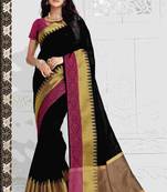Black embroidered dupion silk saree with blouse