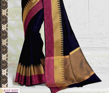 Black embroidered dupion silk saree with blouse 2