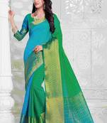 Multicolor embroidered dupion silk saree with blouse